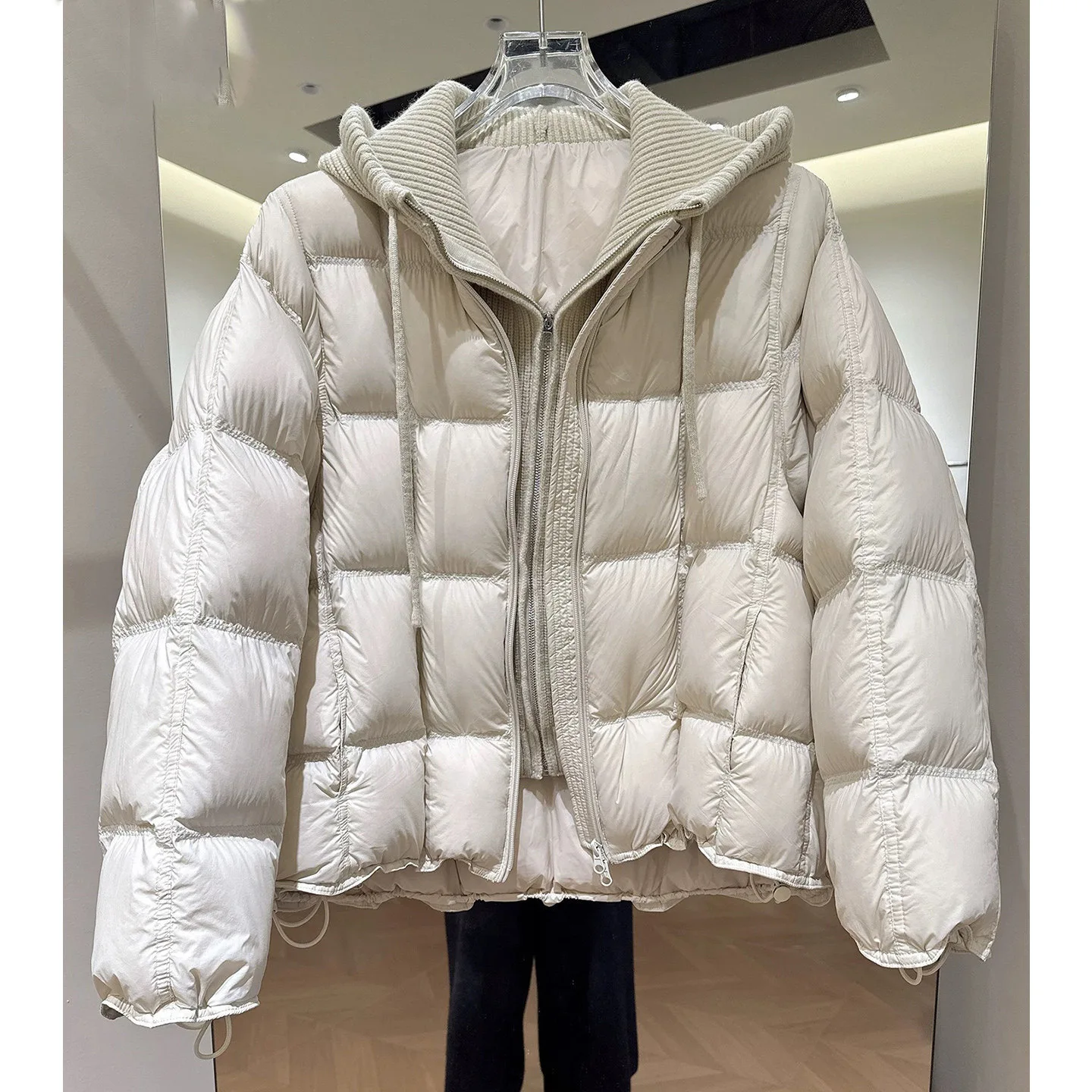 2026 Hooded Puff Down Coats for Women Korean Style New Thick Cotton Padded Down Overcoats Female Fake Two-Piece Loose Jackets