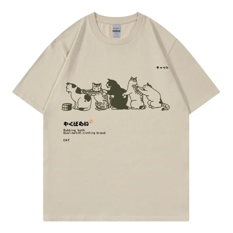 

Men T Shirt Hip Hop Streetwear Japanese Kanji Harajuku Funny Cat T-Shirt 2024 Summer Short Sleeve Tops Tees Cotton Print Tshirts