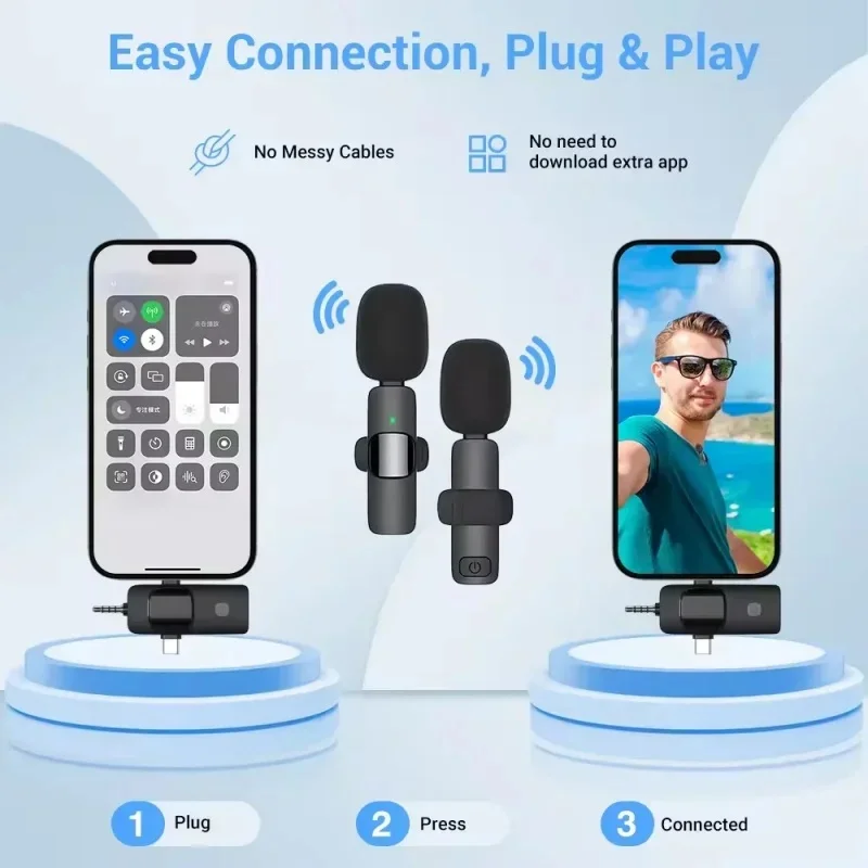 Wireless Lavalier Microphone For iPhone Android Laptop Audio Video Recording Mini Mic Live Gaming Mobile Phone Microphone