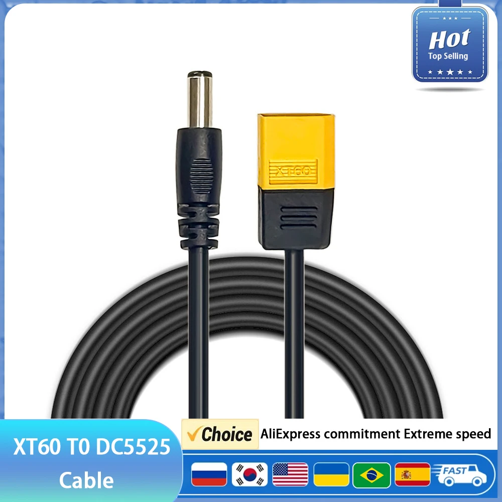 XT60 Male Bullet Connector To Male DC DC5525 Power Cable 5.5x2.5mm Adaptor For TS101 PINE64 HS01 Electronic Soldering Iron