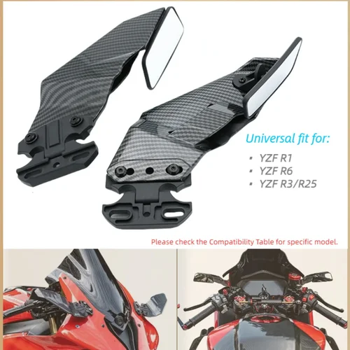 Carenado de alerón lateral ajustable estilo fibra de carbono con espejos retrovisores para Honda Kawasaki Suzuki BMW Yamaha