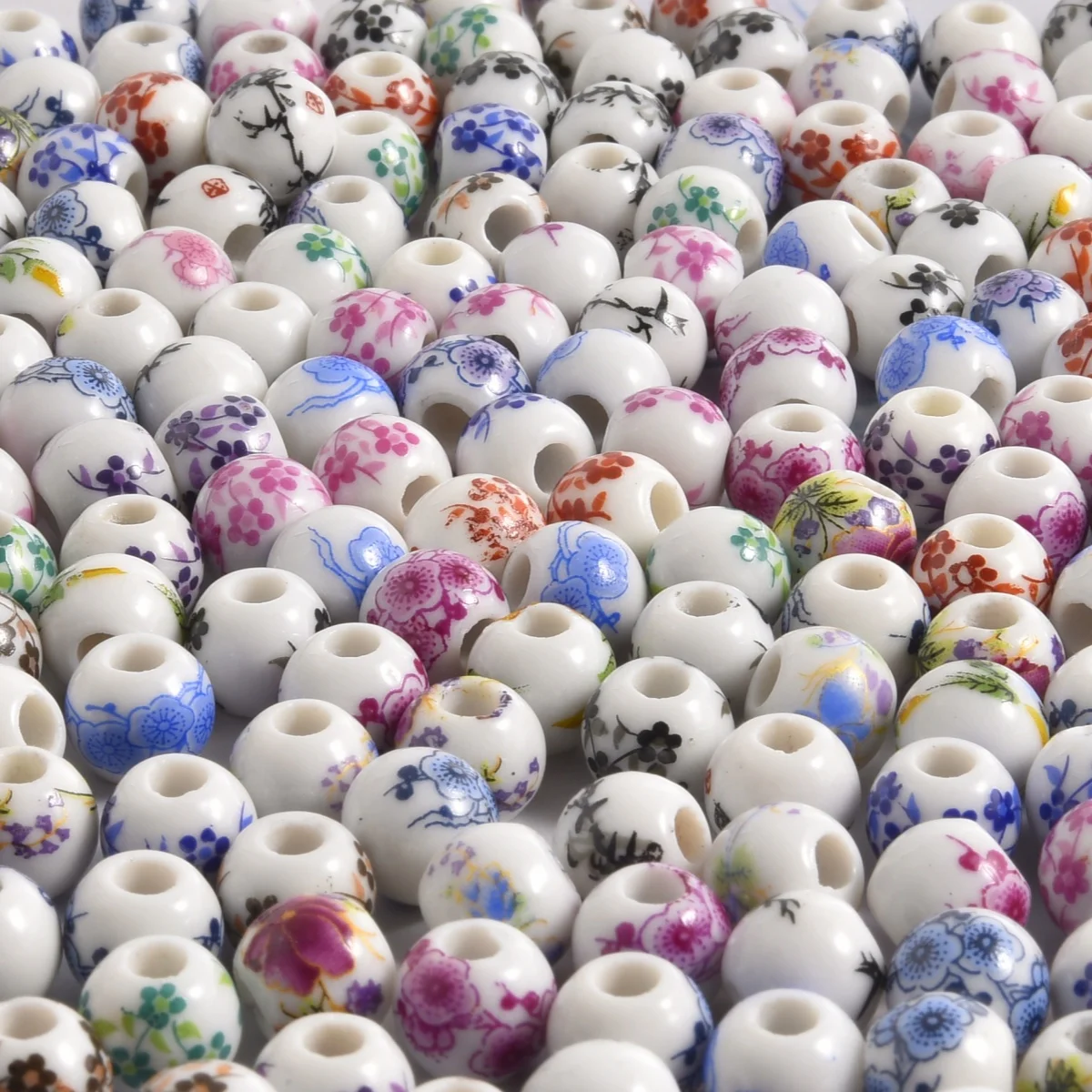 Fashion 10/30/50/100pcs/lot 8mm Round Ceramic Beads Colorful Flower Patterns Loose Spacer Beads For DIY Charms Bracelet Necklace