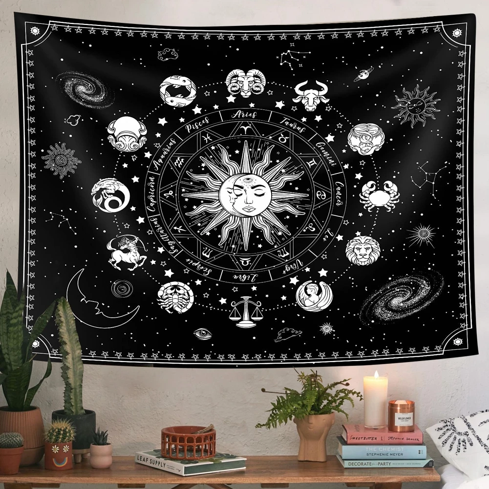 Zodiac Tapestries Sun and Moon Tapestry Astrology Tapestry Zodiac Sign Tapestry, Constellation Tapestry Black and White Tapestry