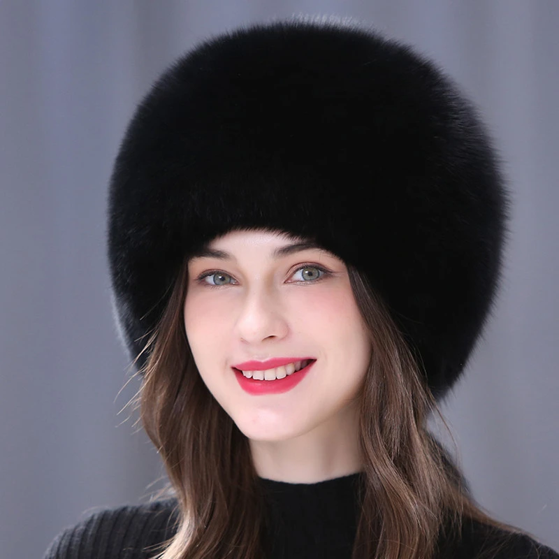 Winter Fur Hat Women Natural Raccoon Fox Fur Russian Hats Winter Outdoor Thick Warm Bomber Ears Caps