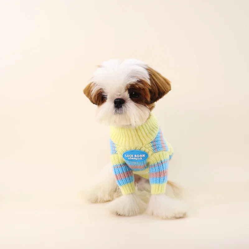 Dog Stripe Sweater Pet Clothes Autumn/Winter Bottom Sweater Schnauzer Bears Malzis Sisch Small Dog Cat Sweater Puppy Clothes