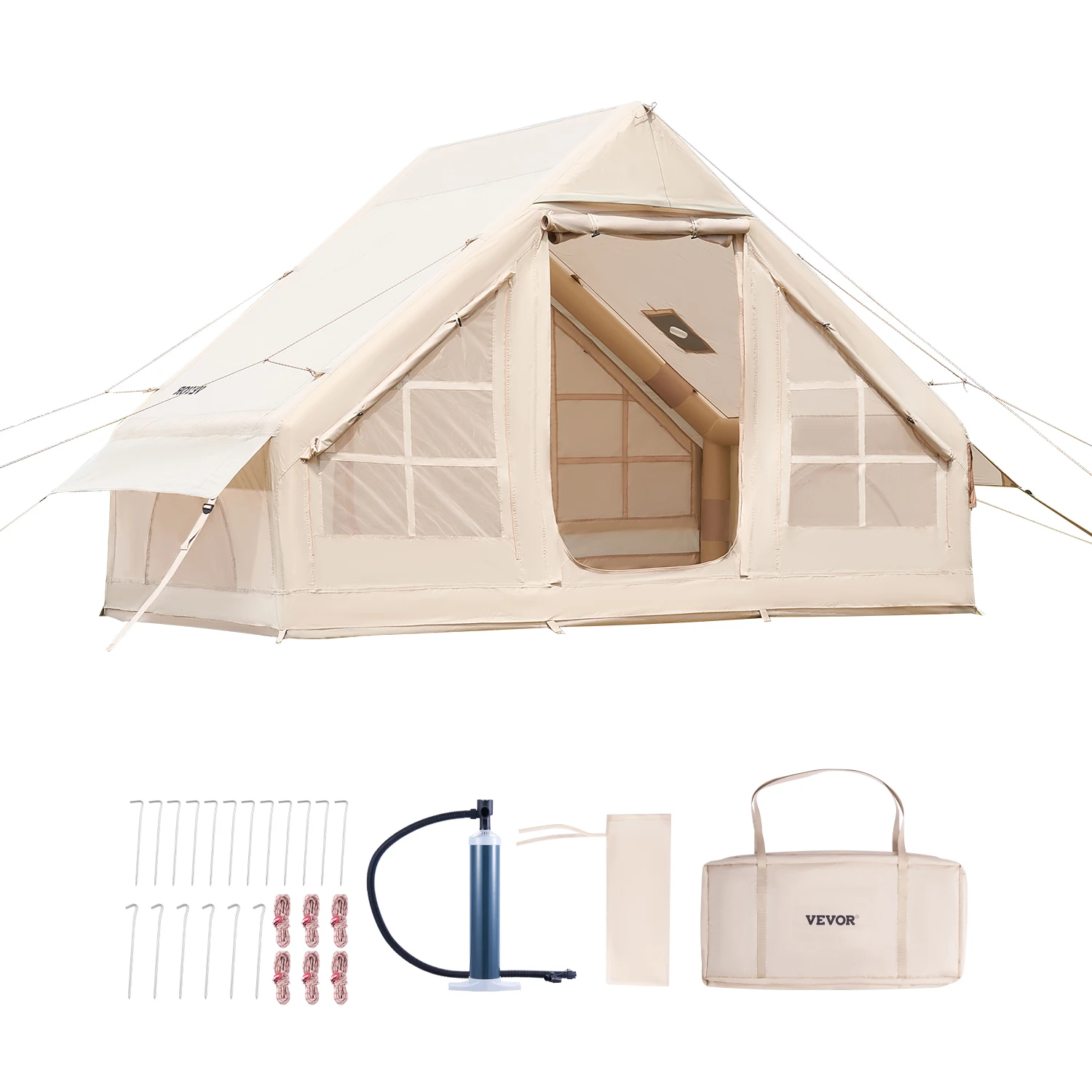 VEVOR Inflatable Tents for Camping Easy Setup Blow up Tent with Hand Pump 300D Oxford Tent with Stove Jack Storage Bag Included