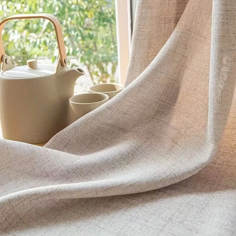 1pc Linen-Style  Sheer Curtain, Japanese/Vintage Style For Living Room Bedroom Cafe, Translucent