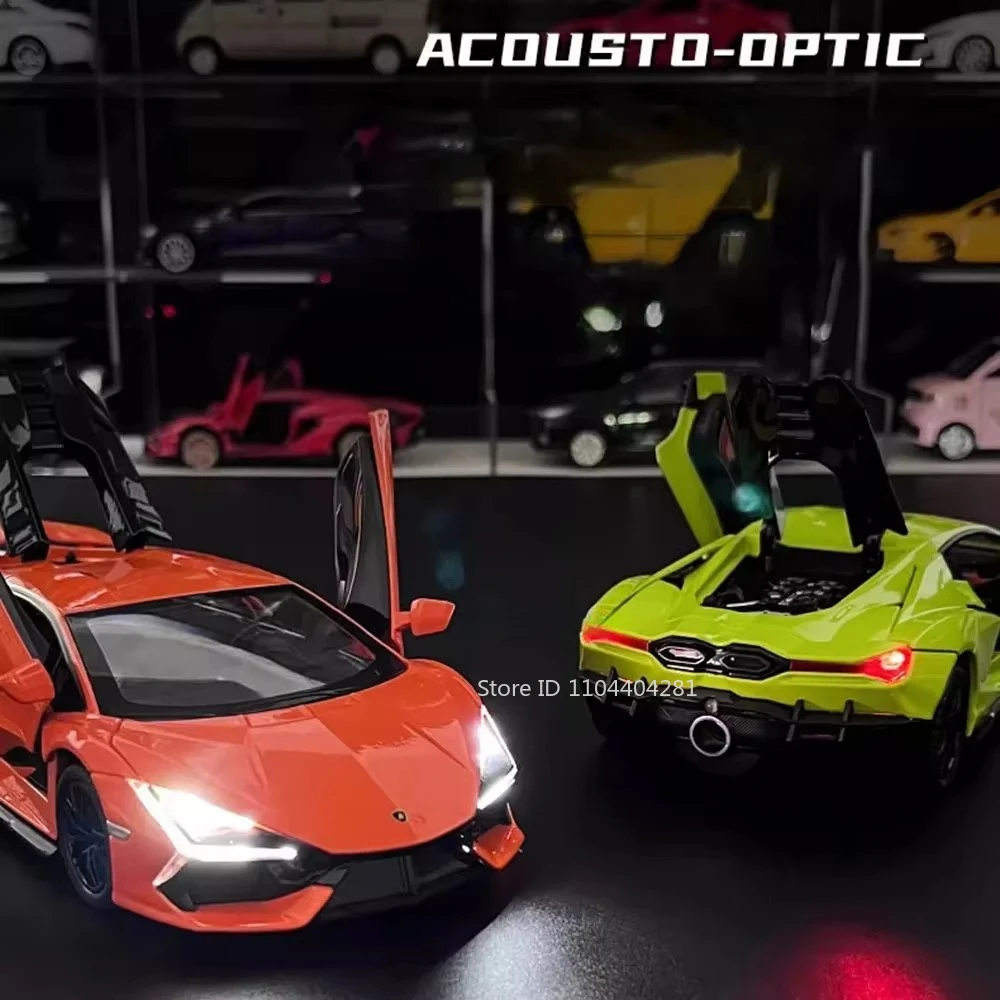 Lambor Revuelto Bolide-coches de aleación fundidos a presión, modelo de juguete con luz de sonido, puertas extraíbles, coches deportivos en miniatura abiertos, regalos para niños, 1:24