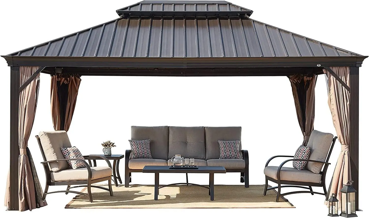 12' x 16' Patio Hardtop Gazebo Outdoor Non-Rust Aluminum Permanent Pergola Shelter Tent with Galvanized Steel Canopy Roof