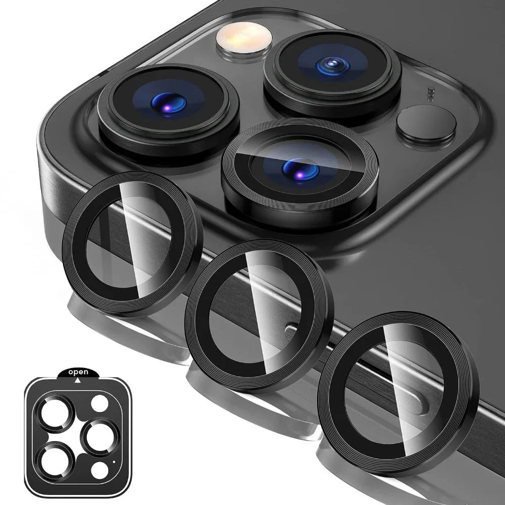Titanium Gray Metal Tempered Glass Camera Lens Cover Screen Protector For Iphone 15 16 Pro Max/Plus