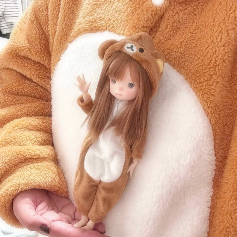 Cute Rilakkuma Bjd Doll Bear Pajama Cute Girl Brown Full Body Coat Baby Clothes view 6