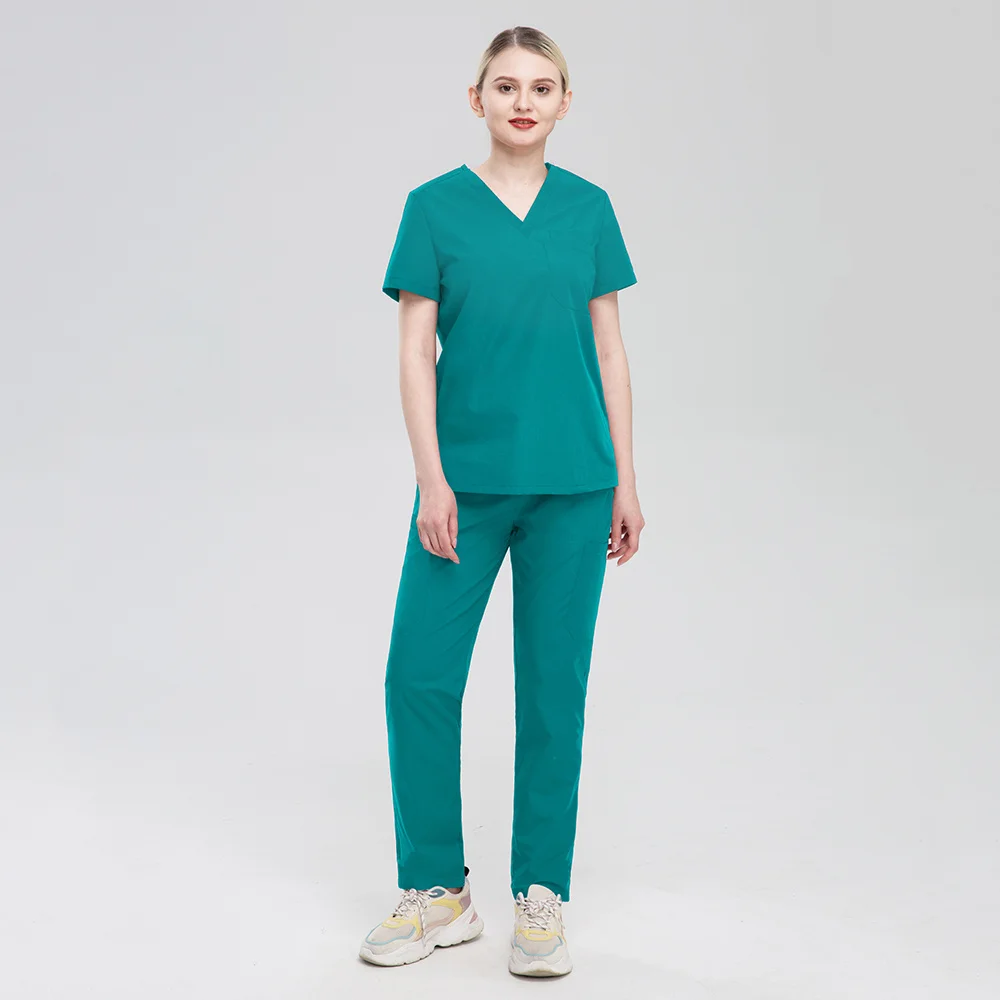 High Quality Doctor Costume Women Pet Clinic Uniforms Hospital Surgical Nurse Workwear V-neck Stretch Fabric Nursing Scrubs Sets