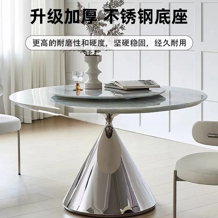 Small apartment dining room: blue crystal natural luxury stone round dining table, dazzling starry marble luxury stone dining ta