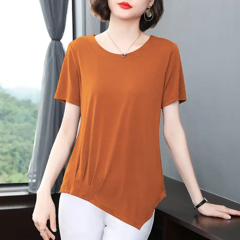 Irregular Short Sleeve T Shirt Tops Summer New O-neck Solid Color All-match Casual Pullovers Vintage Harajuku Womne Clothing