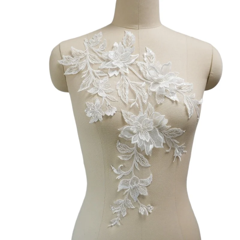 

Новая аппликация из бисера и пайеток 3D: зеркальные цветы, кружево, ткань, декор для вечернего платья (на грудь и спину)