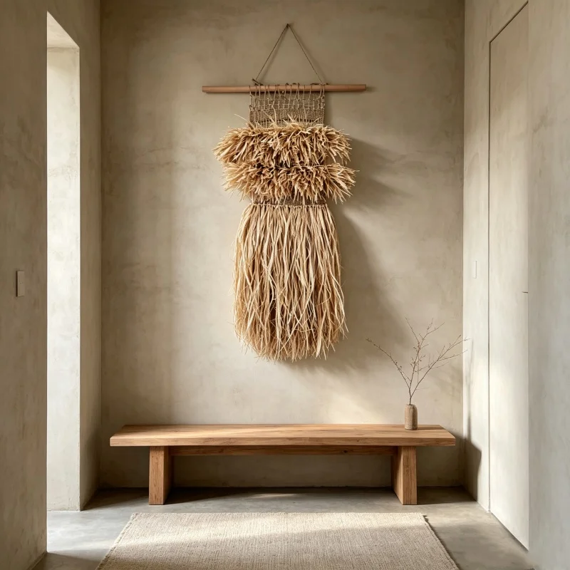 Handwoven Raffia Wall Hanging Natural Woven Tapestry with Boho Wabi Sabi Fiber Wall Art for Living Room Bedroom Wall Decor