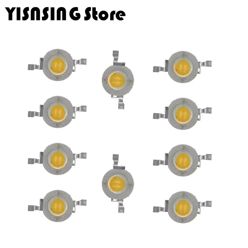 ハイパワーLEDランプ,純粋な白,暖かい白,300ma,3.2 v〜3.4v,100-120lm,30mil, 1w,10個