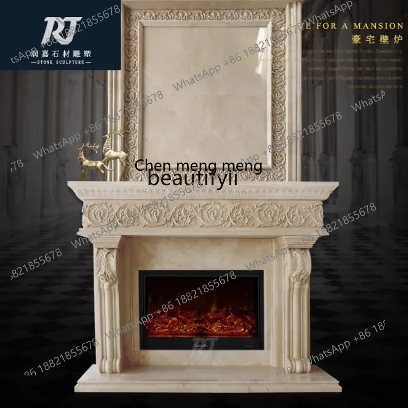 D178 Marble fireplace Magnolia stone mantel American living room carved background wall decoration