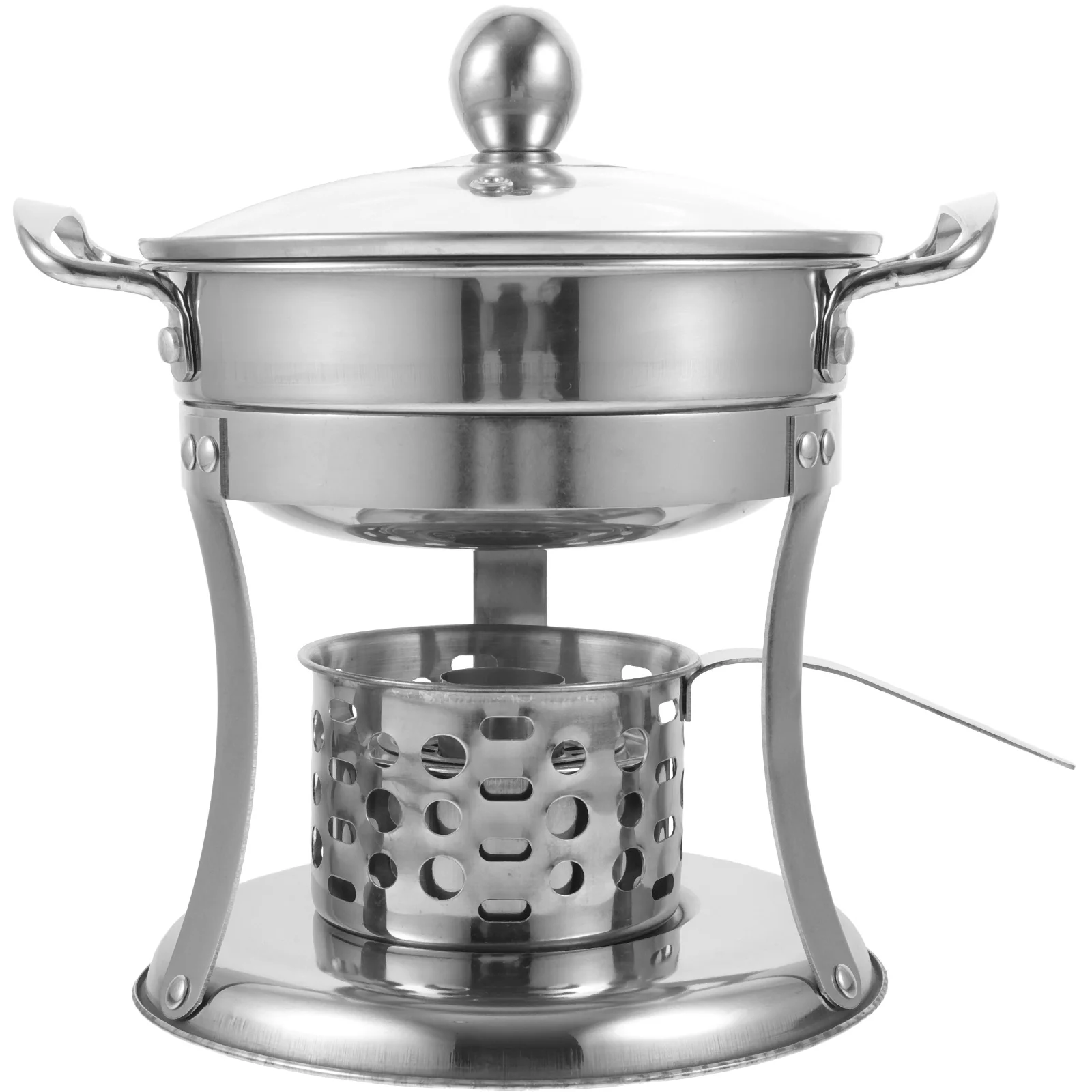 Stainless Steel Fire Boiler Practical Hot Pot Small Indoor Container Hotpot Glass Kitchen Double Handle