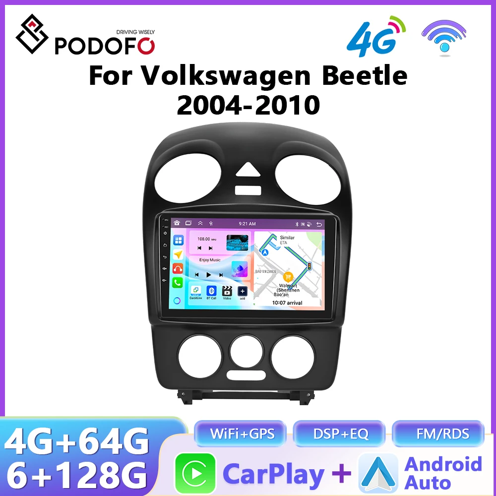 Podofo draadloze CarPlay Android Auto autoradio voor Volkswagen Bora 2004-2010 GPS navigatie 2Din multimediasysteem autoradio stereo - afbeelding 2