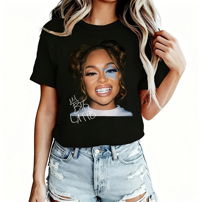 Big Latto Women's T-Shirt 100% Cotton Funny Graphic Short Sleeve Tee Novelty Shirt Casual Crew Neck Top S-5Xl
