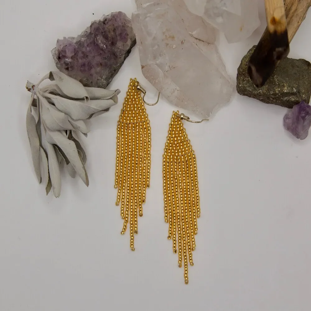 

Handmade Beaded Earrings "Golden" Tassel Pattern Fashion Female Hand-woven Original Bohemia Beaded Earrings for Women