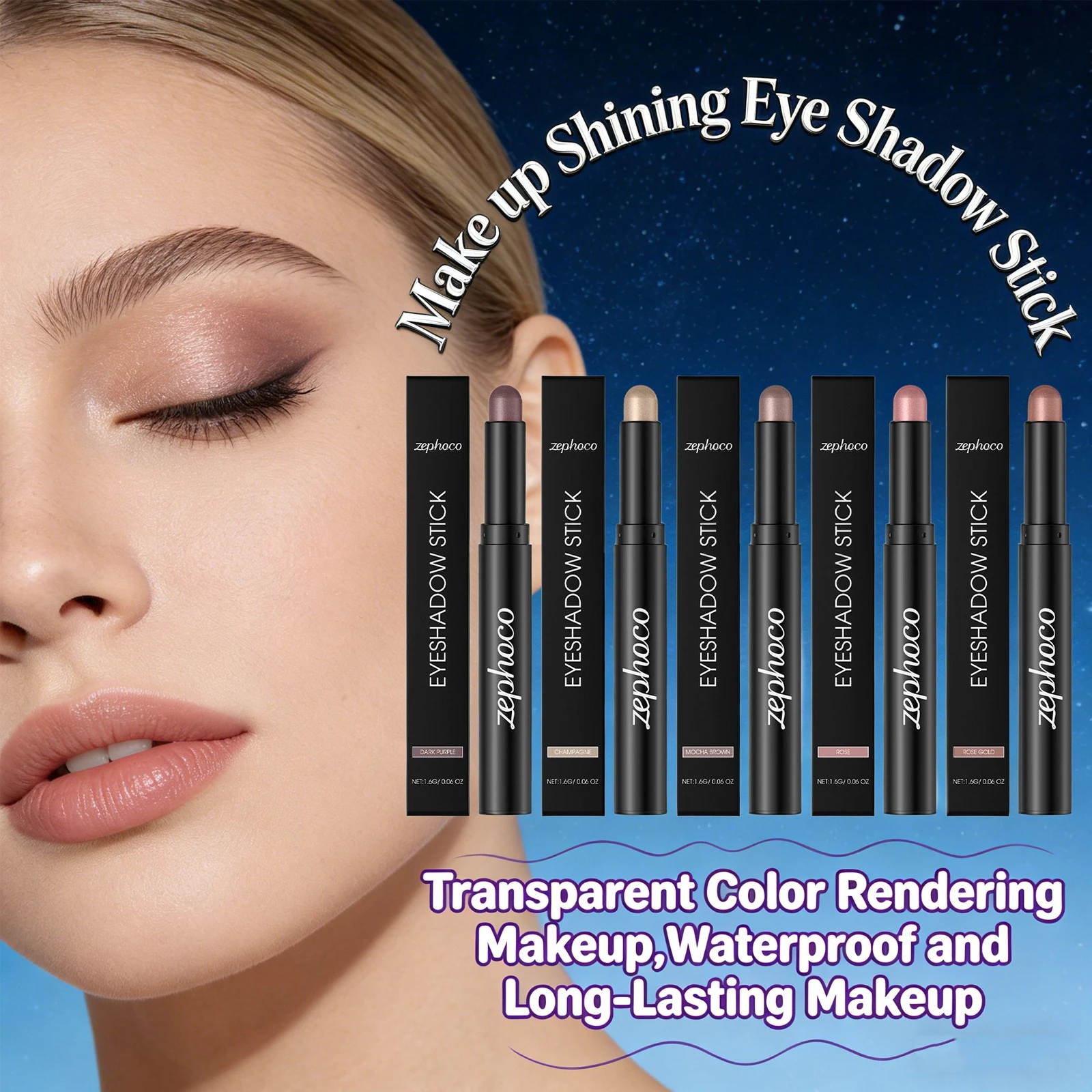 

Shiny Eyeshadow Stick Long Lasting Waterproof Natural Without Taking off Makeup Shimmer Eye Cosmetic 5 Colors