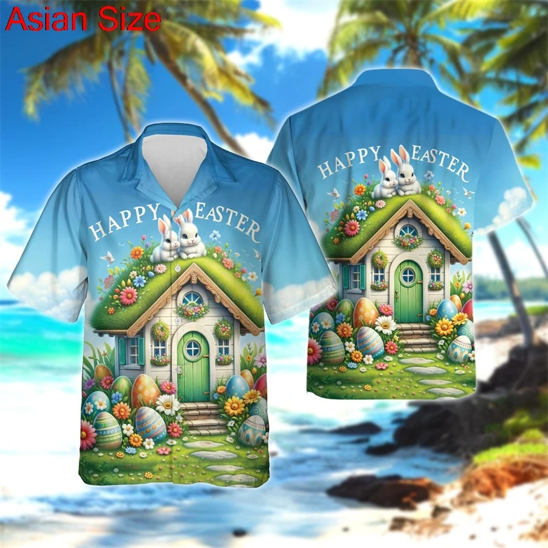 Happy Easter 3D Printed Shirts Rabbits Easter Day Eggs Graphic Short Sleeve Shirts Women Fashion Shirts & Blouses Mens Clothing