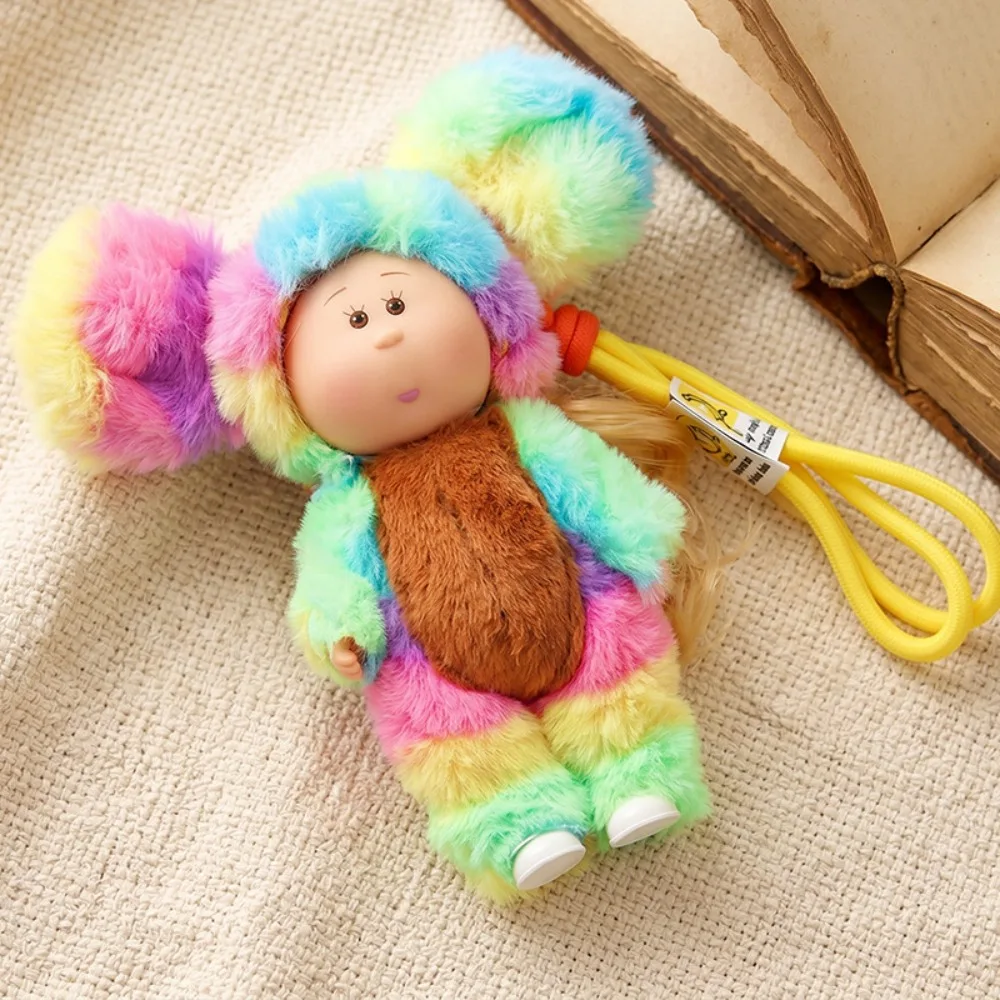 Mini Potato Doll Bag Charm Keychain 14cm Blue White Plaid Hat Denim Outfit Lanyard Pendant for Bags And Backpacks Gift