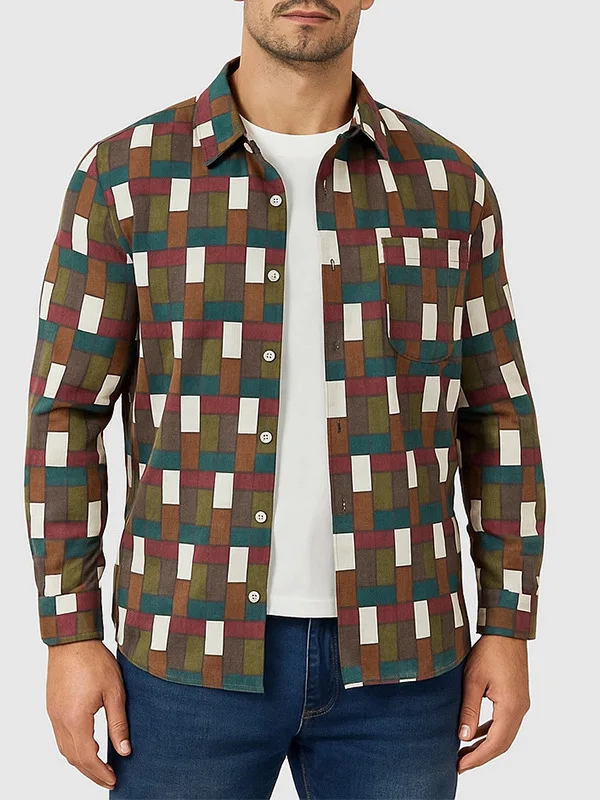 

Autumn 2026 Men's Casual Plaid irt Loose Long Sve Stand Fit Youth Thin Material Comfortable Casual Sle Two-Piece