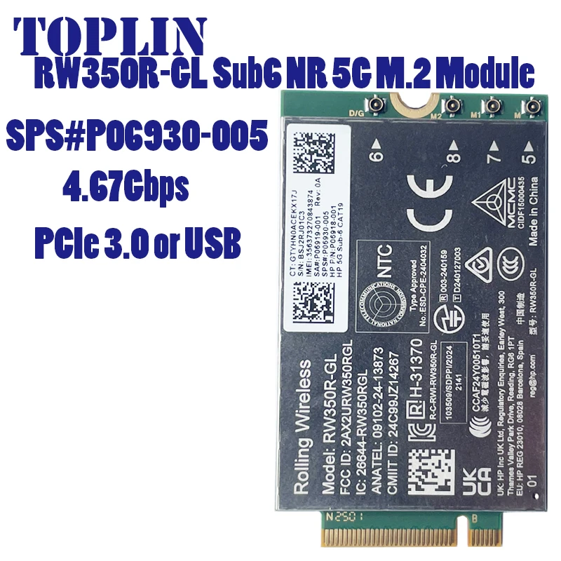 

RW350R-GL 4G Card 5G NR M.2 Module LTE Sub6 SPS#P06930-005/SPS#P20951-005 USB3.0 For R15 Laptop