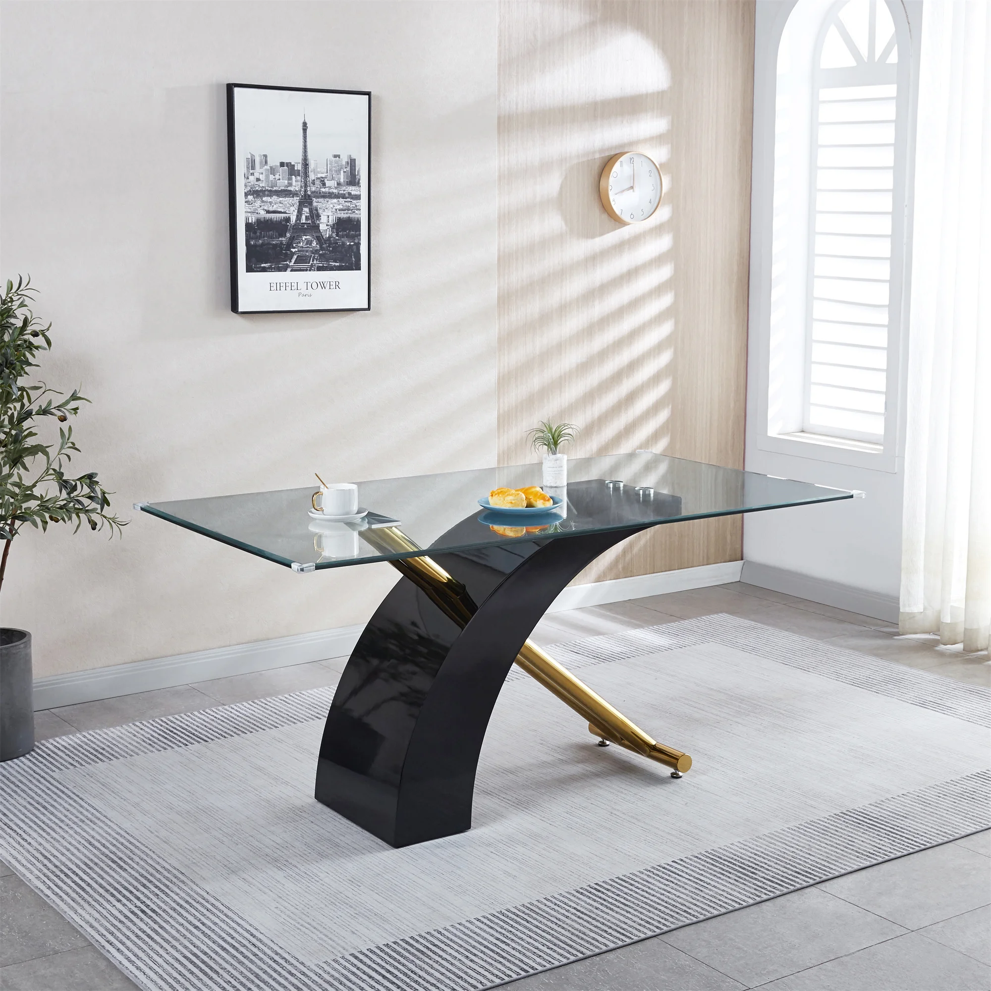 [Flash Sale]Rectangular Glass Top Dining Table, Modern Design Rectangular Room Table For Home Black or White[US-W]