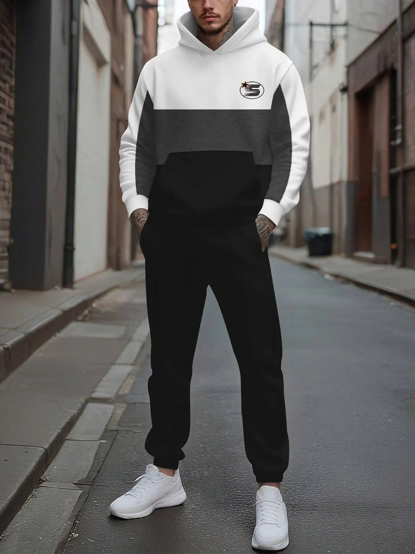 Conjunto de 2 piezas, conjunto deportivo de manga larga y pantalones largos a la moda para hombres europeos y americanos