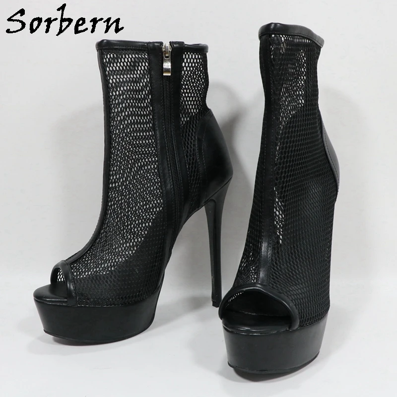 Sorbern Custom Mesh Summer Ankle Boots For Women Open Stilettos Thicker High Heel Zipper Up Short Booties Custom EU34-48