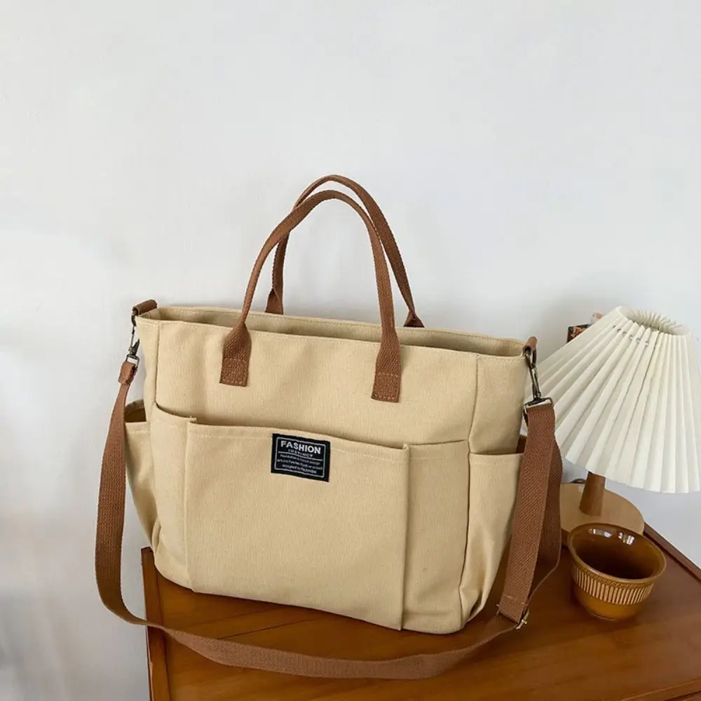 Ins سعة كبيرة قماش حمل حقيبة عادية بسيطة حقيبة تسوق حقيبة يد محمولة قماش حقيبة كتف السفر