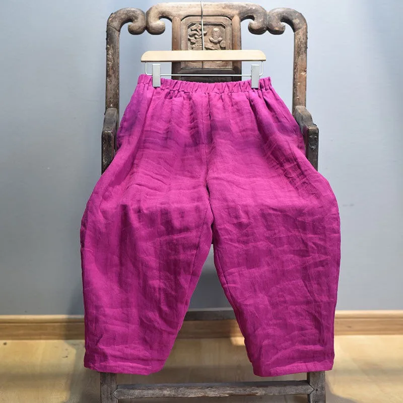 

Women's Spring and Autumn Long Pants Wide Leg Elastic Waist Radish Pants Literary and Artistic Retro Short Leather Versatile New