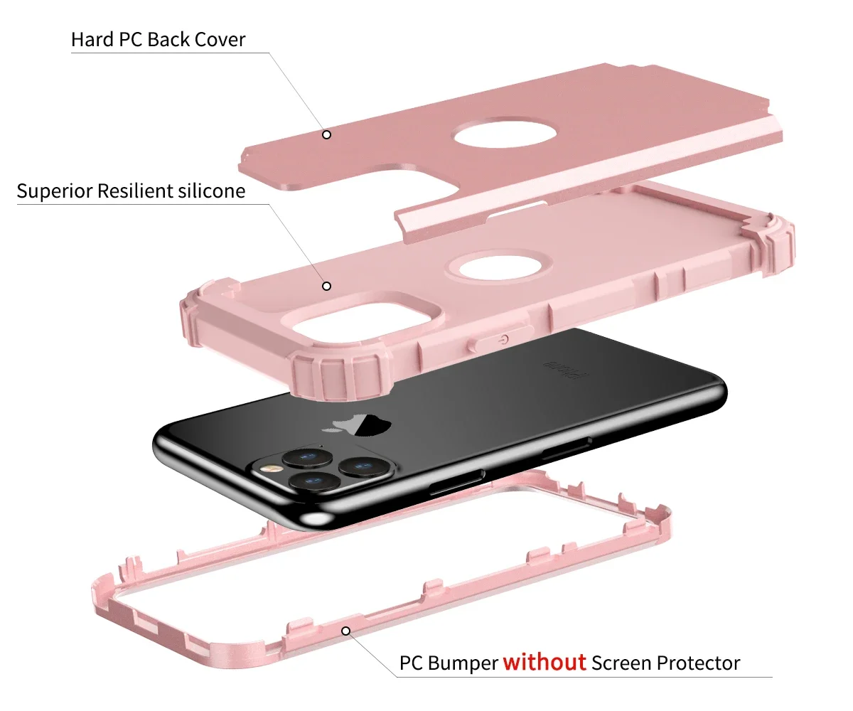 For iPhone 11 Pro Max (2019) iPhone 8 7 Plus SE 2020 Phone Cases,Hard PC+Soft Silicone 3-Layers Hybrid Full-Body Protect