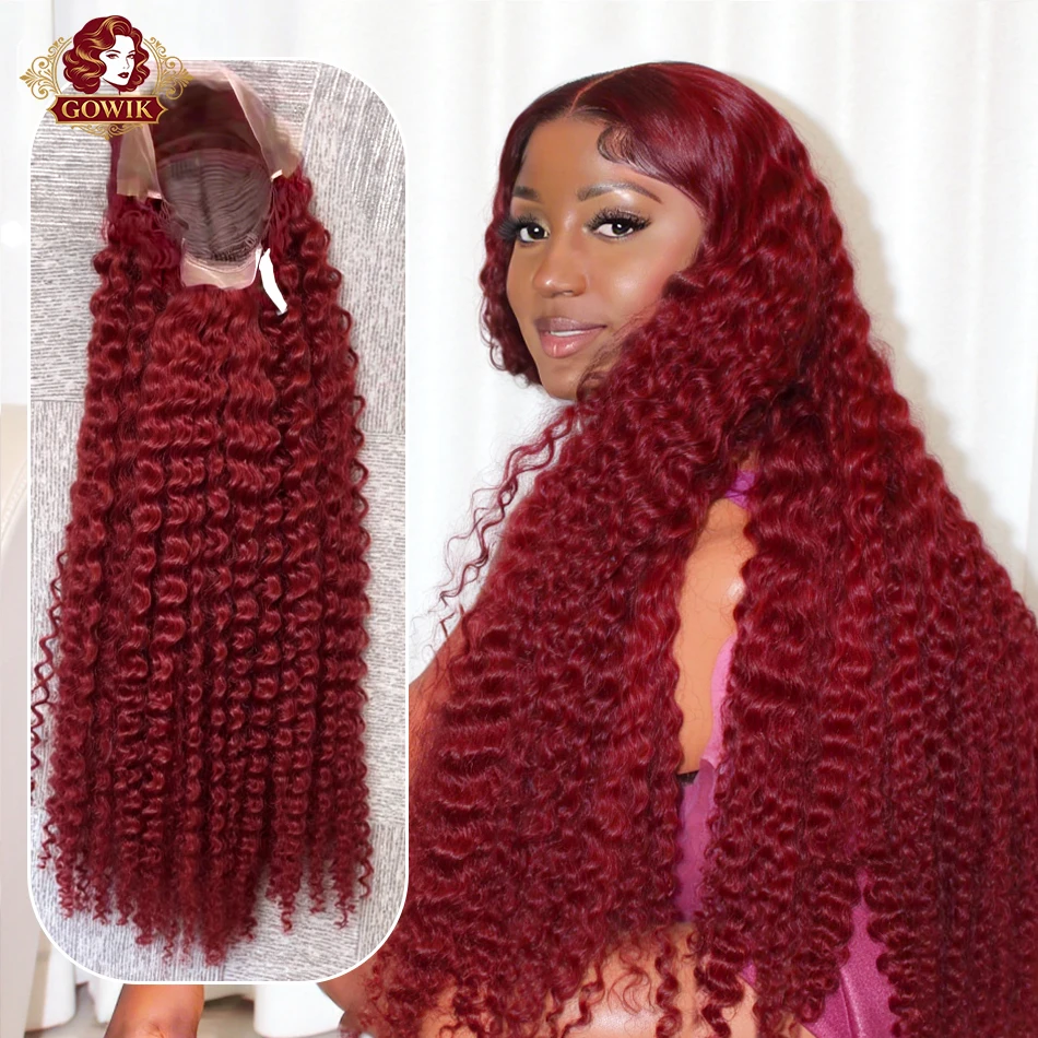 

220 Density 99J Burgundy Deep Wave 13x6 Lace Frontal Human Hair Wigs Brazilian Colored 18-38 Inch Curly Red 13x4 Lace Front Wigs