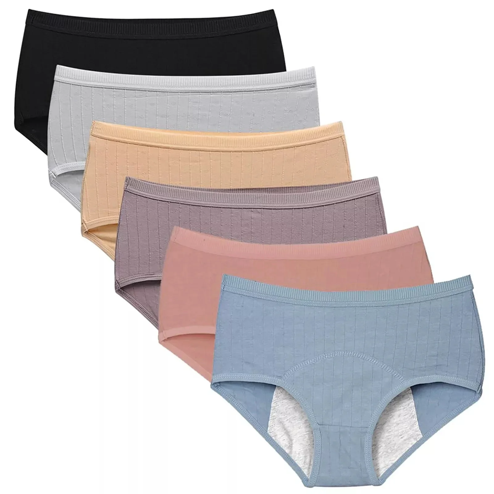 Women's Period Underwear Cotton Cheeky Bikini Briefs Leak-proof Heavy Flow Protection Panties, 6 Pack M-XXL Bragas Antifugas