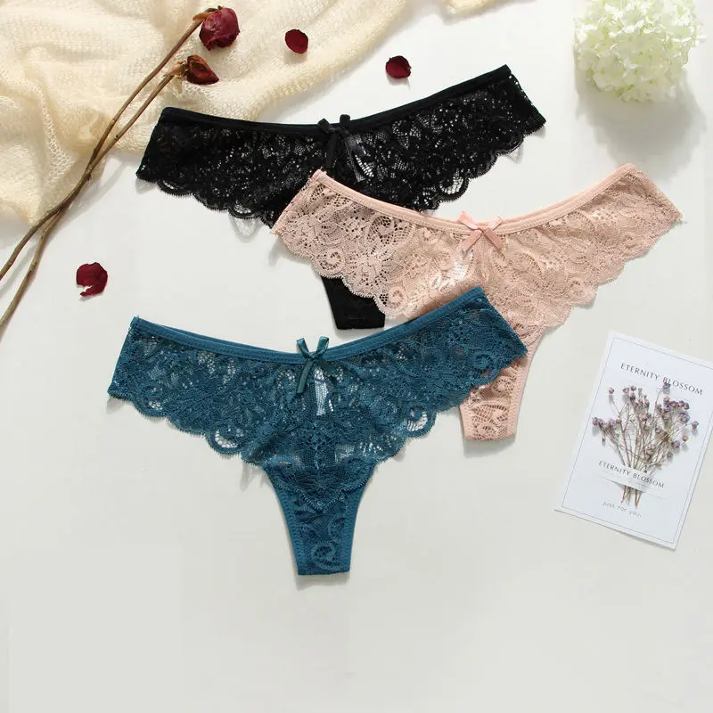 New Sexy Hollow Out Panties Women Low Waist Underwear Solid Lace G String Thong Soft Comfortable Female T-Back Lingerie