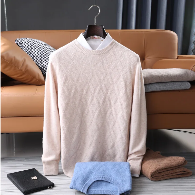 Autumn And Winter 2022 New Men's Sweater 100% Wool Solid Round Neck Knitted Pullover High End Fashion Business Casual Warm Top