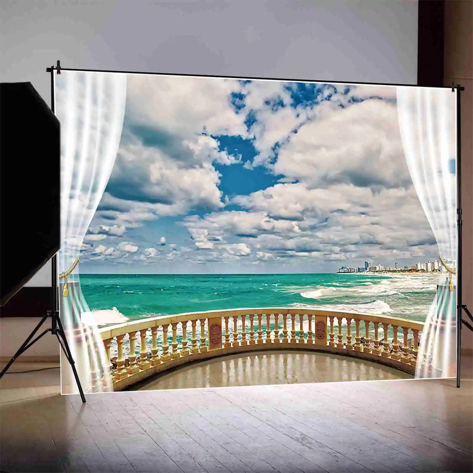 Mon.qg ฉากหลังอาคารชายหาดในฤดูร้อนฉากหลังวันหยุดของผู้ชายพื้นหลังทะเลสีฟ้าของตกแต่งปาร์ตี้ที่กำหนดเองอุปกรณ์ถ่ายภาพโซน