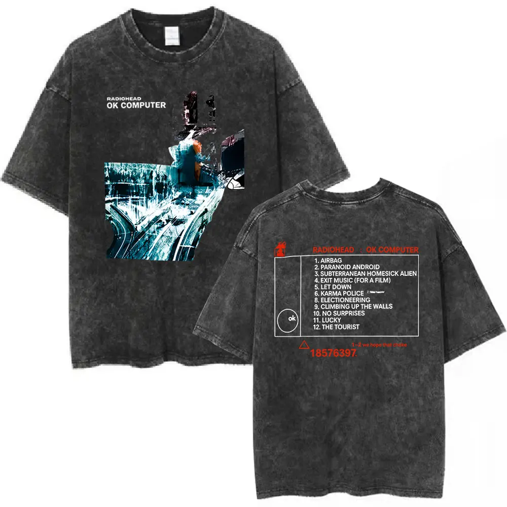 Vintage Washed Rock Band Radiohead Ok Computer Album Tour Merch T-Shirts Herren Damen Kleidung Hip Hop Gothic Übergroße T-Shirts – Detail 4