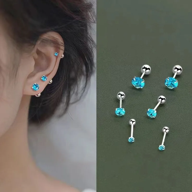 925 Sterling Silver 3/4/5MM Round Zircon Mini Stud Earrings For Women Classic Fine Jewelry Piercing Bone Ear Accessories view 4