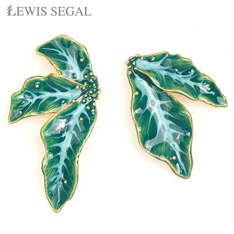 

LEWIS SEGAL 925 Silver Needle Green Leaf Earrings For Women Girl Vintage Fine Jewelry 2024 Trending Luxury Leaf Women's Stud