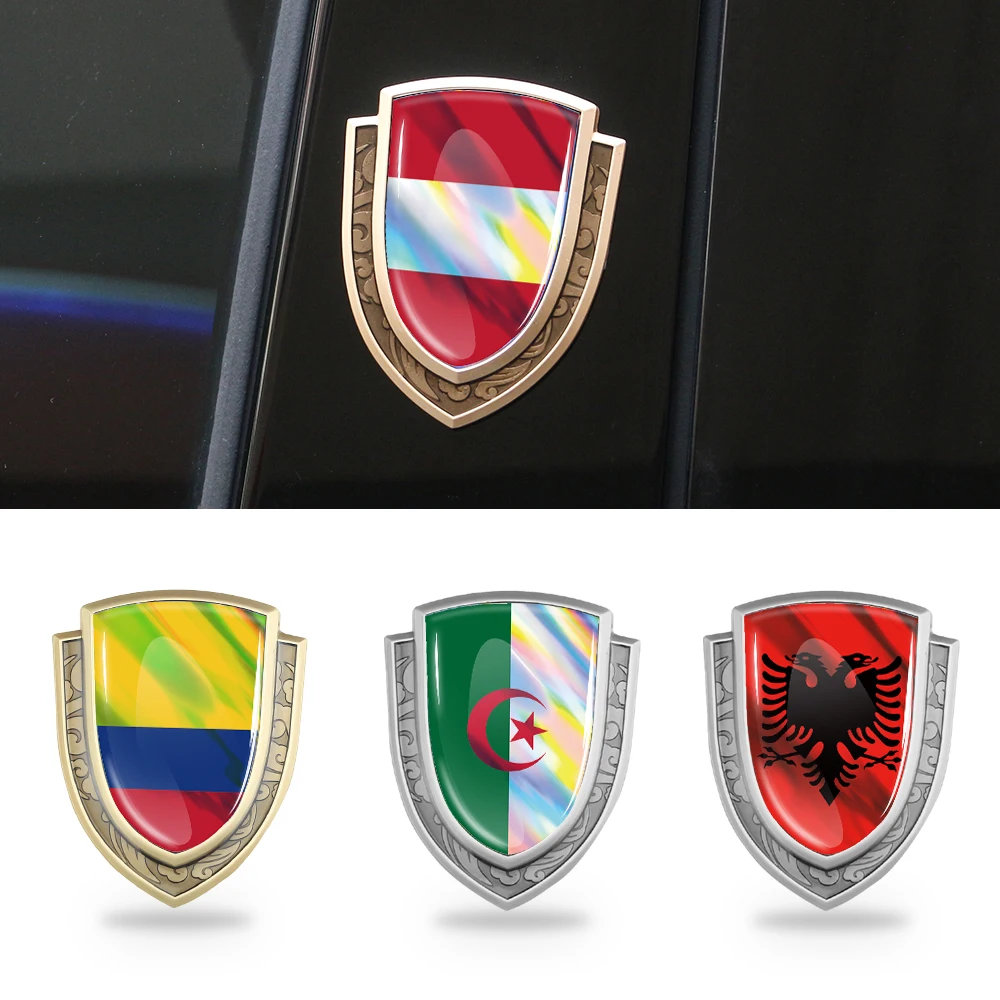 3D Metal Car Oil Tank Motorcycle Decorative Sticker For Austria, Colombia, Albania, Algeria Flag Emblem Customized LOGO Stickers