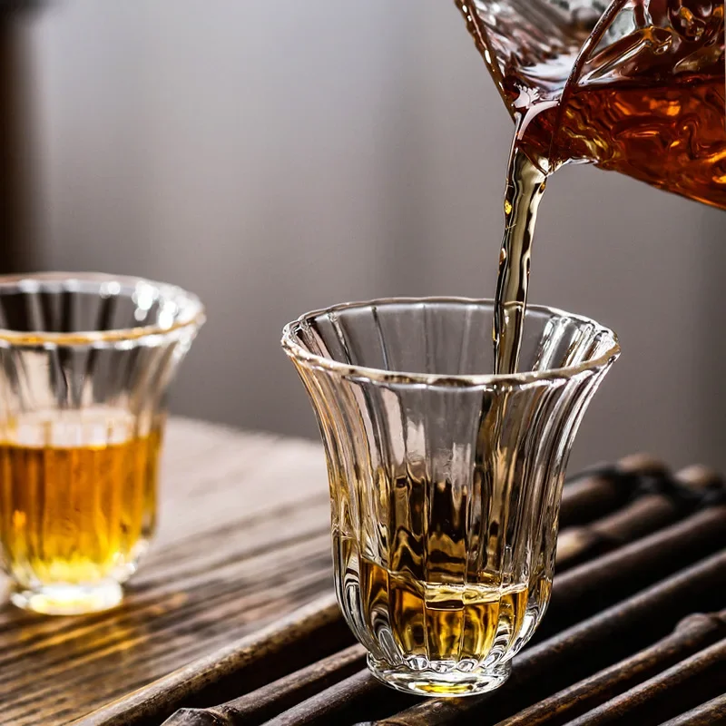 1 Piece 60ml 80ml Heat Resistant Kong Fu Master Tea Cup Small Capacity Vertical Texture Thick Sake Soju Tasting Glass Drinkware 3