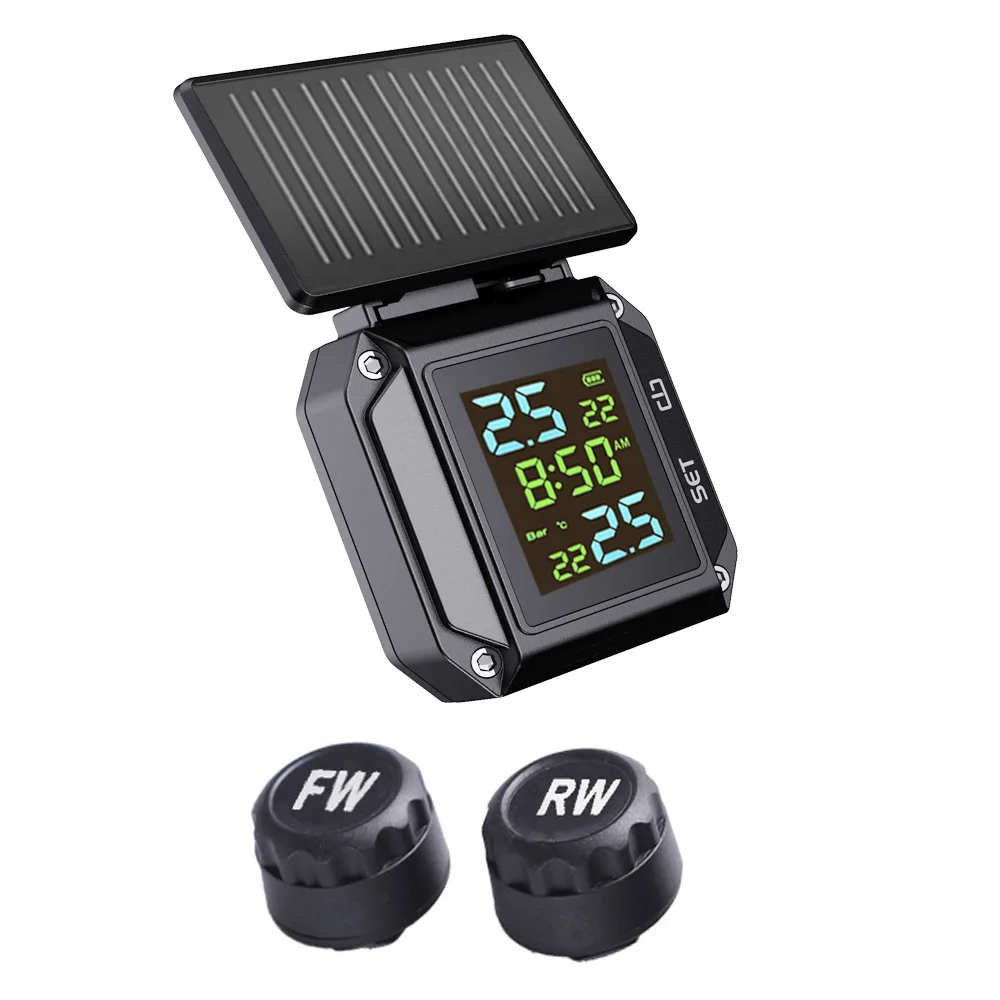 Motorcycle Solor Charge TPMS Tire Pressure Tire Pressure Monitor System Tyre Temperature Alarm Motorcycle LCD Display Accessorie