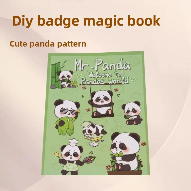 Machine à badges en forme de livre de panda de dessin animé mignon, presse à boutons portable DIY à l'apparence d'un livre magique, ensemble d'outils d'artisanat adorable