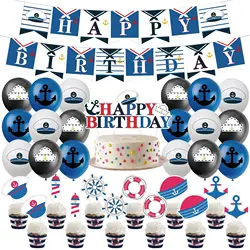 Navy Sailor Suit Birthday Party Decoration Supplies Birthday Balloon Accessories Crew Banner Girls Party Decoration